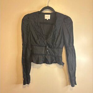 Reformation Black Lace Trim Blouse